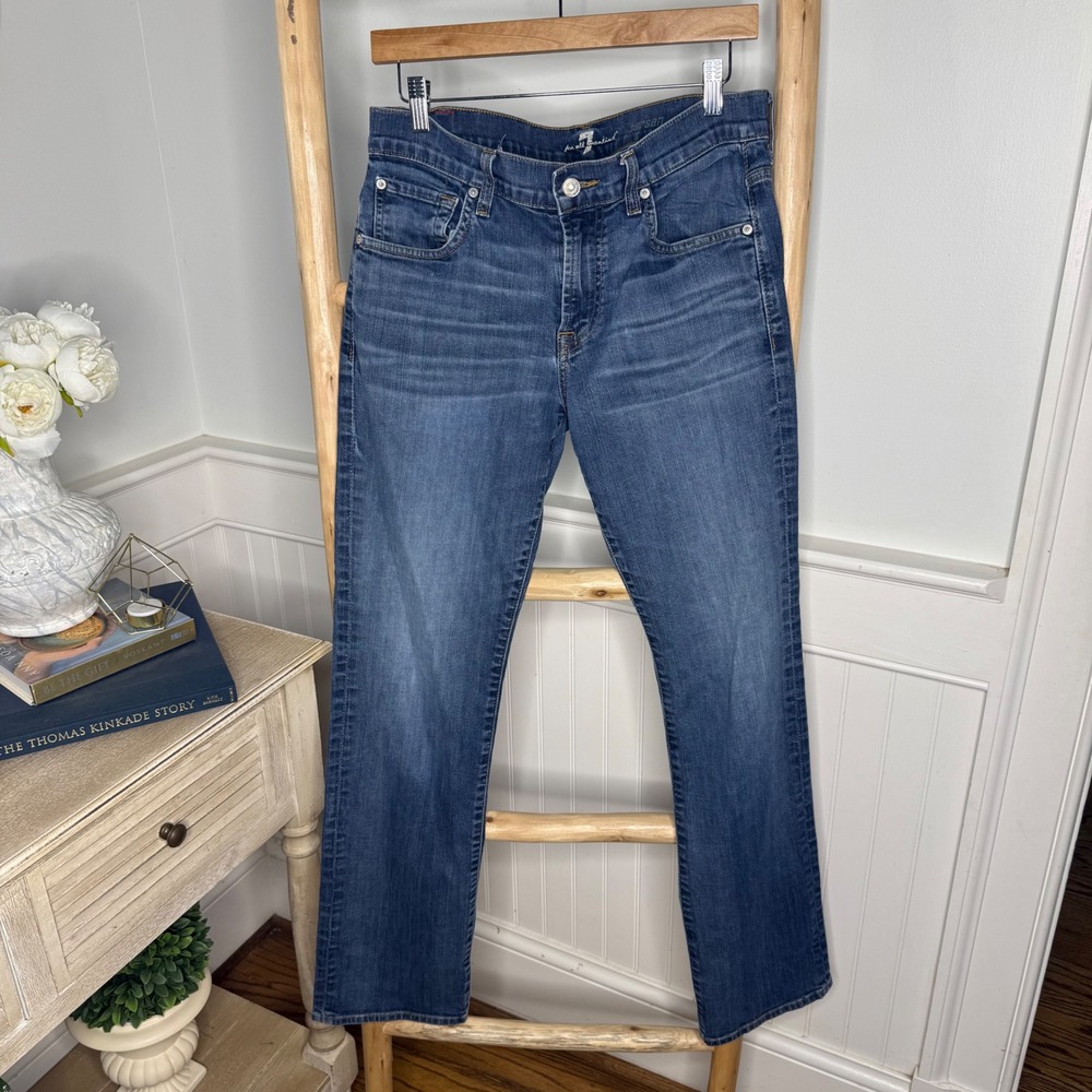 7 For All Mankind Carsen Straight Leg Jeans Medium Wash Blue Size 31 Stretch